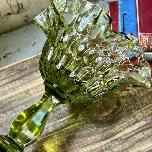 Fenton Thumbprint Colonial Green Double Crimp Designed Round Compote - Picture 6 of 7